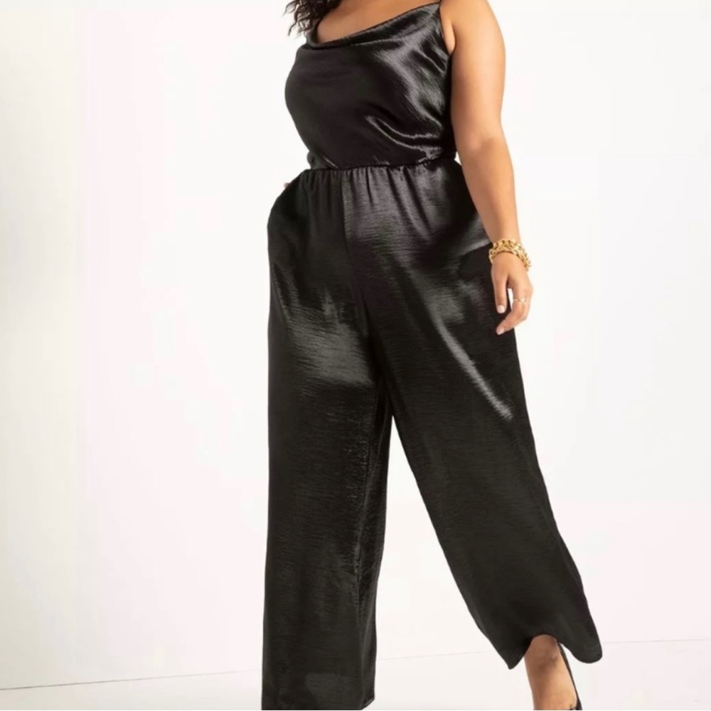 NWT Black satin cowl neck jumpsuit